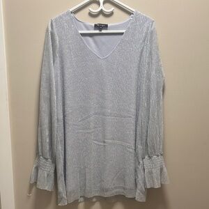 Metallic Light Gray V-Neck Top